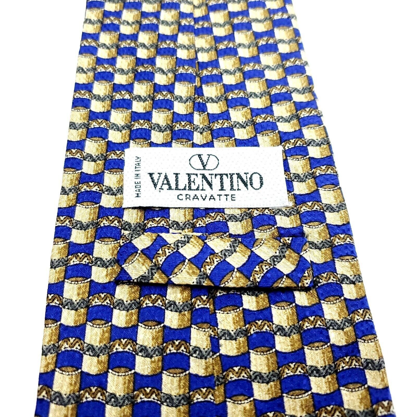 Valentino Valentino Cravatte Blue Beige Silk Tie Woven Wide Short Geom Size ONE SIZE - 5 Thumbnail
