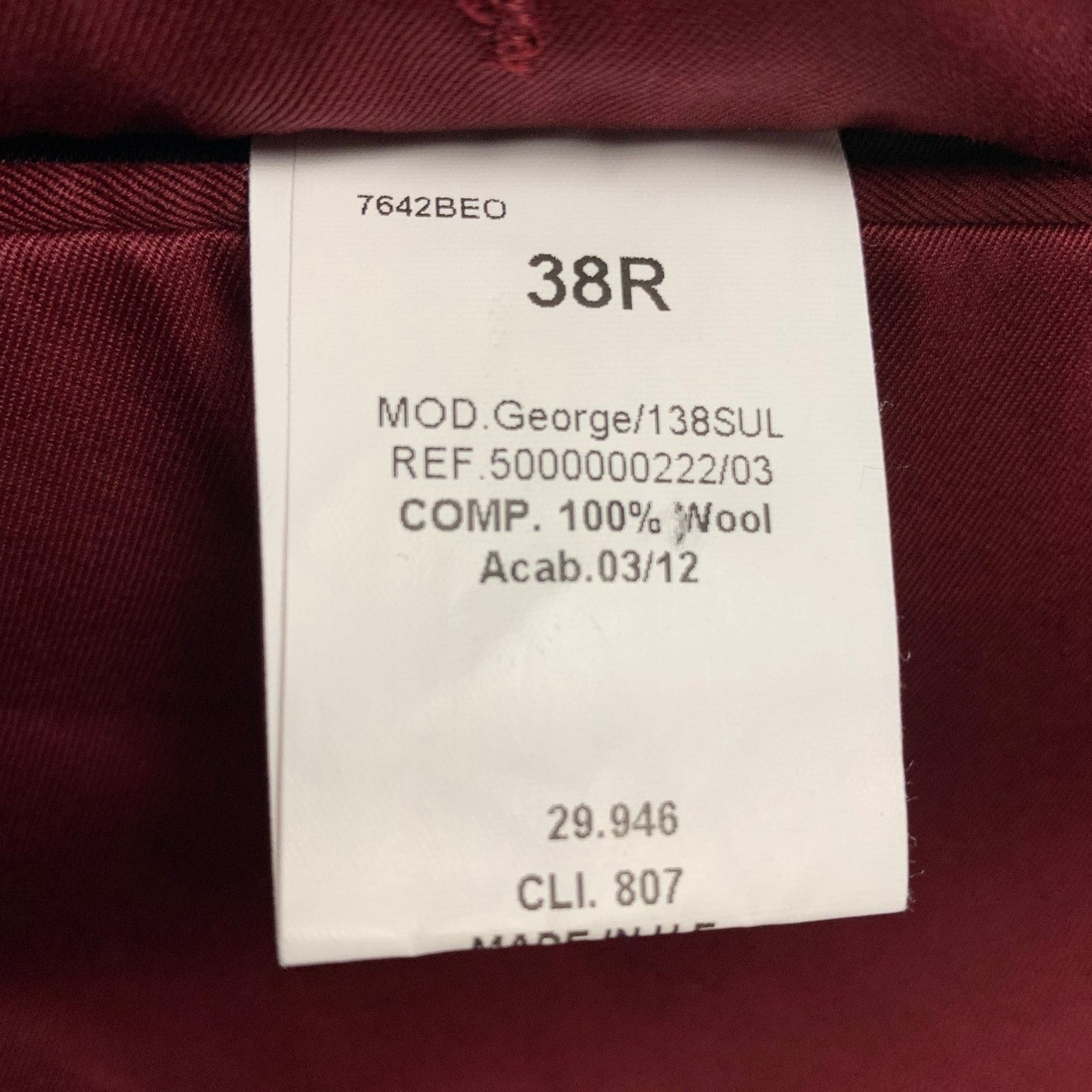 Other SPENCER HART Size 38 Burgundy Cotton Notch Lapel Sport Coat Size 38R - 5 Thumbnail