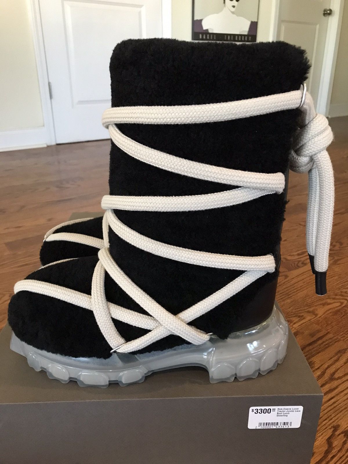 image of Rick Owens Ro F/w 23’ “Luxor” Black Shearling Lunar Tractor Boots 41, Men's (Size 8)