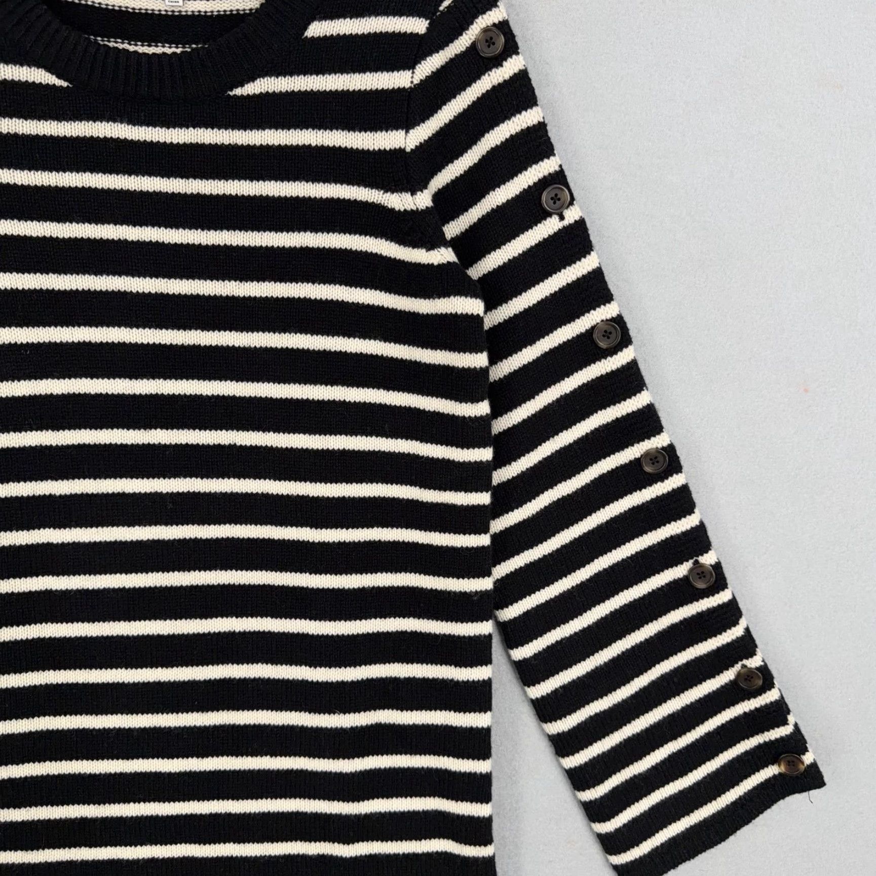 Madewell Madewell Sweater Dress Womens XS Black Stripe Merino Wool Knit Crewneck Button Sleeve Tunic Short Dress Size XS / US 0-2 / IT 36-38 - 4 Thumbnail