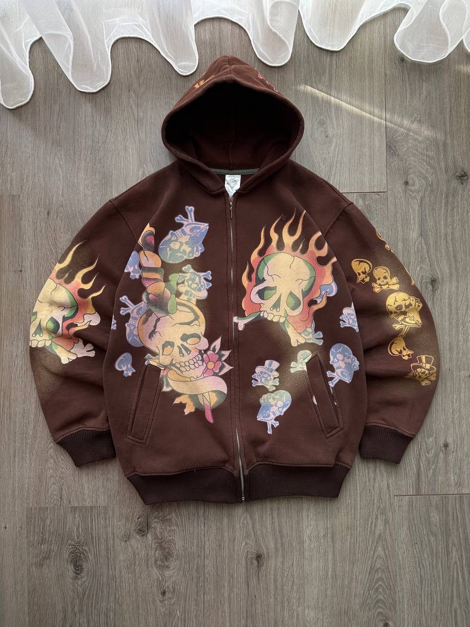 Christian Audigier × Ed Hardy × Vintage Vintage Ed Hardy Christian Audigier Brown Hoodie Size US XL / EU 56 / 4 - 4 Thumbnail