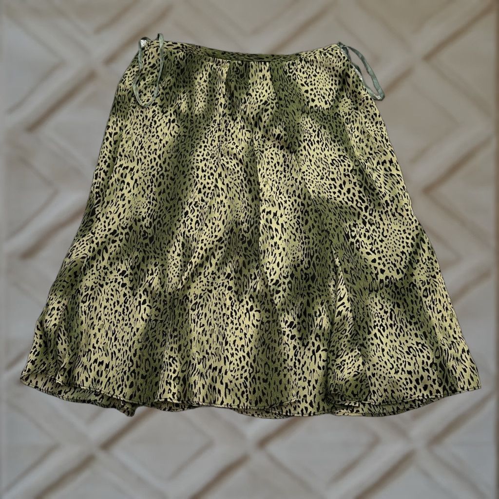 Vintage Unbranded Skirt A-Line Midi Womens 6 Regular 28 Green Leopard Lined Back Zip Size 28" / US 6 / IT 42 - 1 Thumbnail