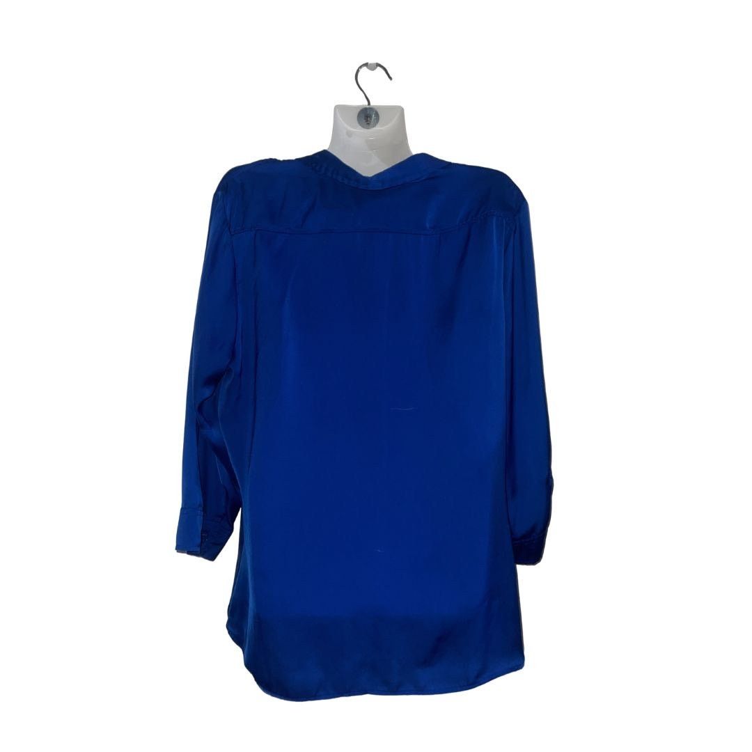 Apt. 9 Royal Blue Button Long Sleeve Satin Blouse SZ XL Career Chic Size XL / US 12-14 / IT 48-50 - 2 Thumbnail