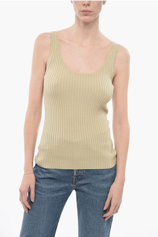 image of Chloe Ribbed Wool Blend Sleeveless Top in Beige, Women's (Size Medium)
