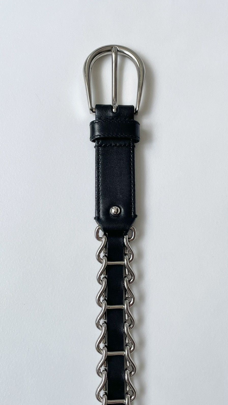 Miu Miu Miu Miu Metal Chain Black Leather Belt Size 30 - 10 Thumbnail