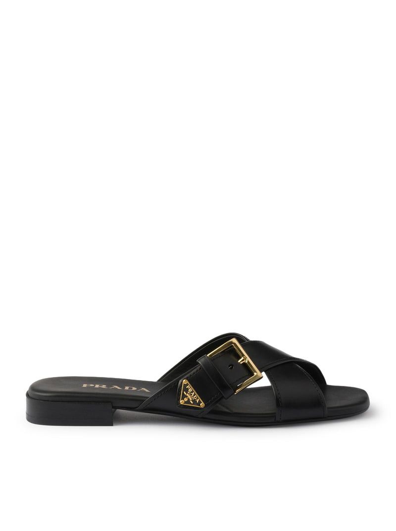 Prada LEATHER SLIDER SANDALS WITH BUCKLE Size US 7 / IT 37 - 1 Thumbnail