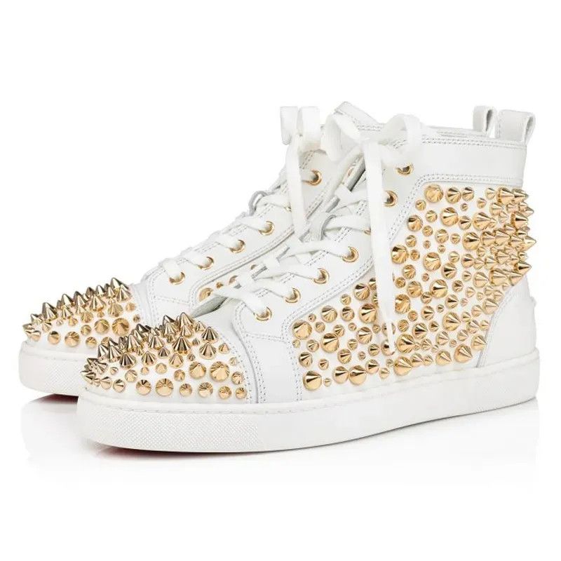 Christian Louboutin o1s1wg111224 Louis Spikes N Flat in White/Golden Size US 11 / EU 44 - 1 Thumbnail