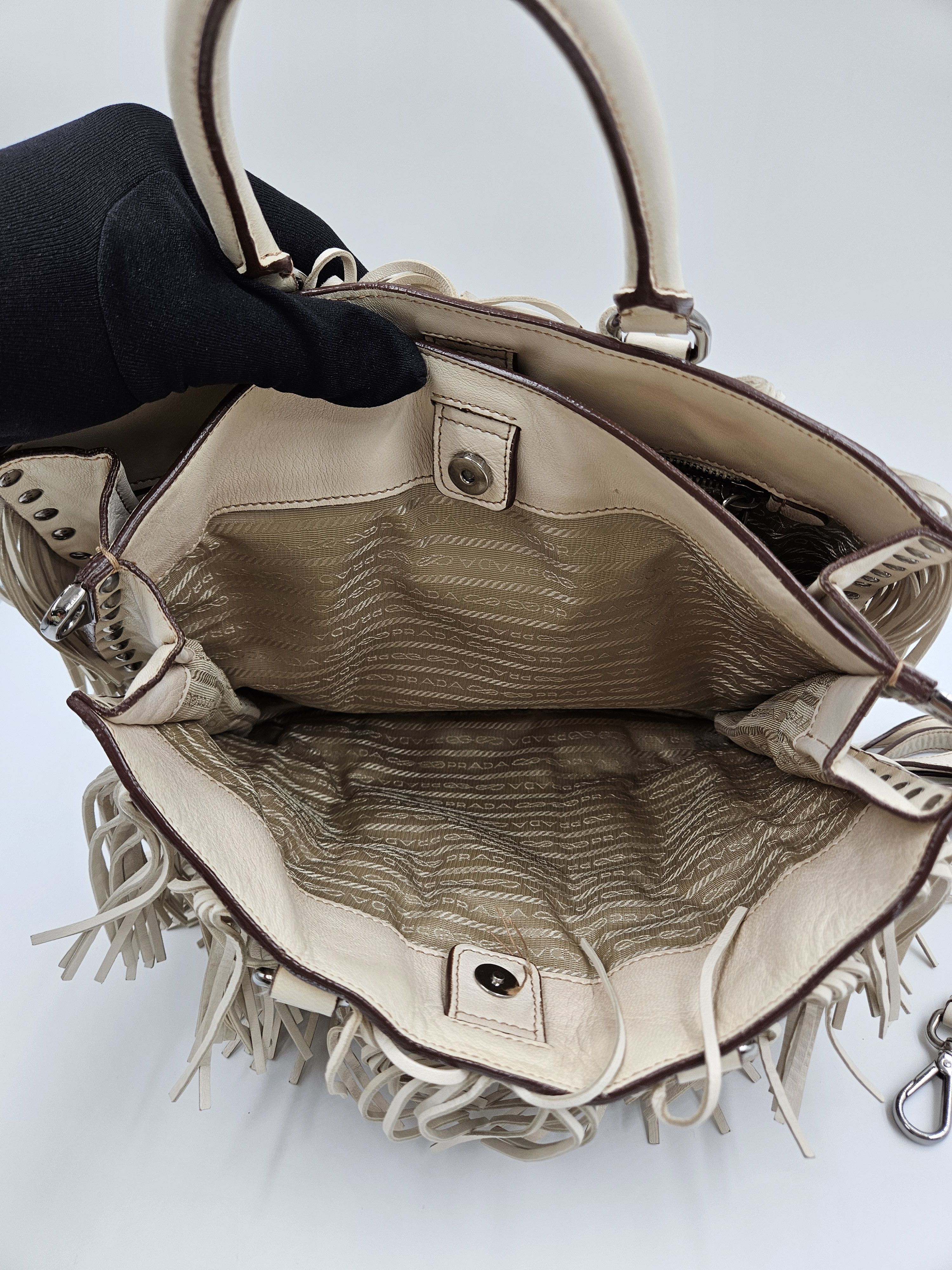 Prada Beige Nappa Fringe Tote Bag Size ONE SIZE - 11 Thumbnail