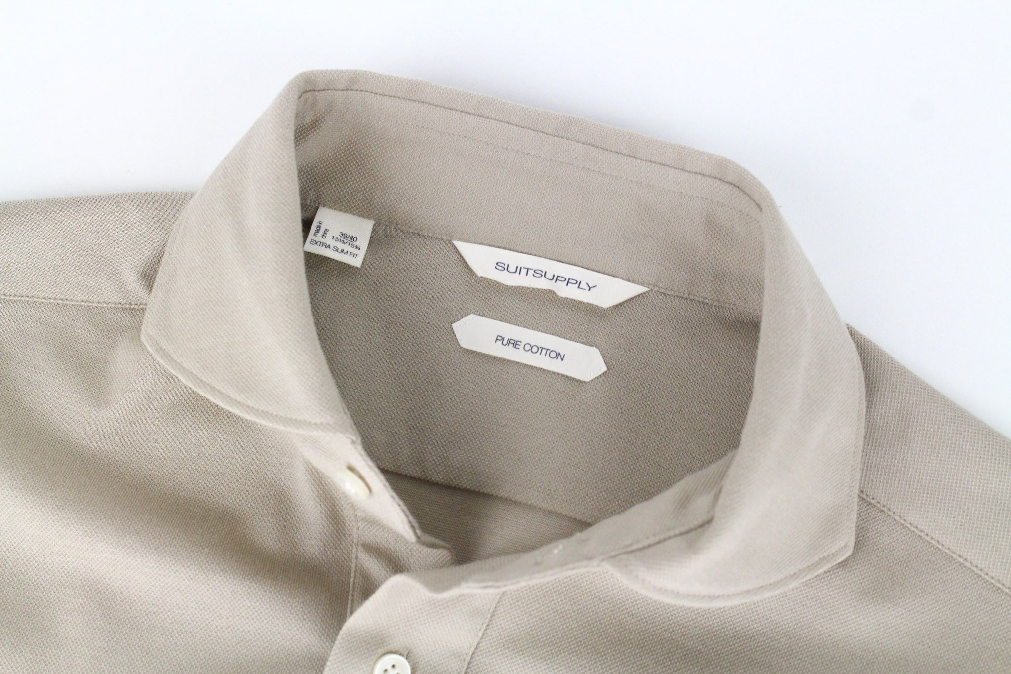 Suitsupply 39/ 15 1/2/40/ 15 3/4 Beige Extra Slim Cotton Polo 72431 Size 40R - 3 Thumbnail