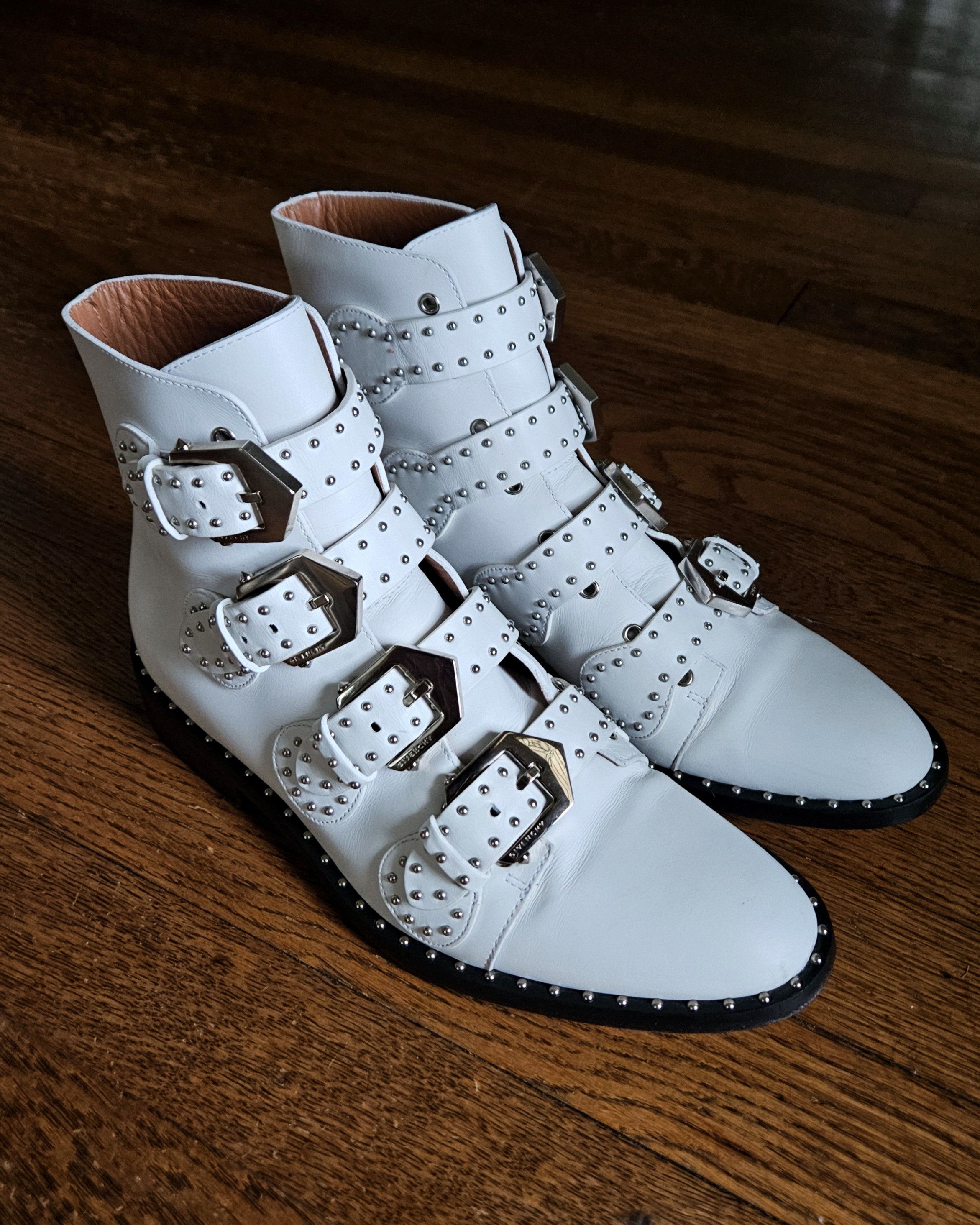Givenchy Givenchy Silver Studded White Leather Buckle Boots Size US 7 / EU 40 - 2 Thumbnail