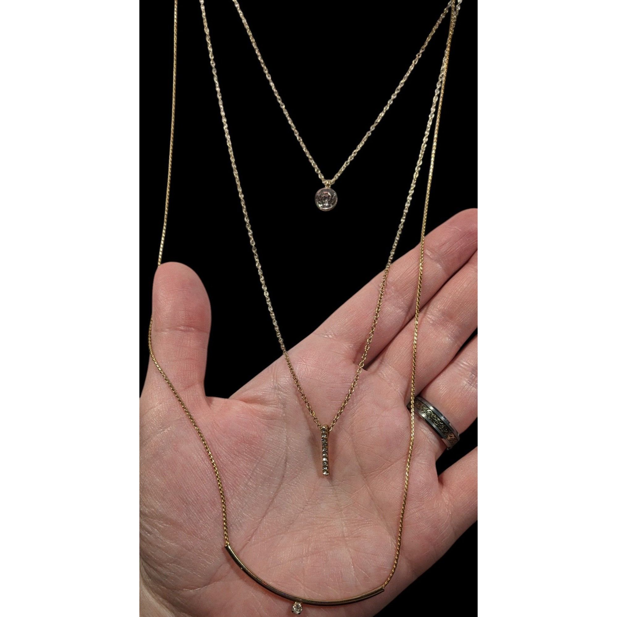 Other Elegant Glam Multilayer Triple Chain And Rhinestone Pendant Size ONE SIZE - 3 Thumbnail