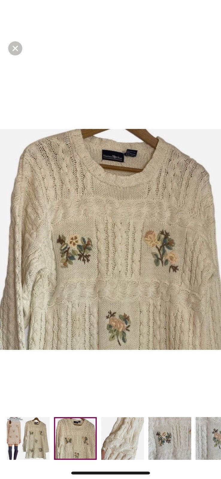Vintage VTG Cable Knit Sweater Tunic/Dress S Floral Embroidered Size S / US 4 / IT 40 - 2 Thumbnail