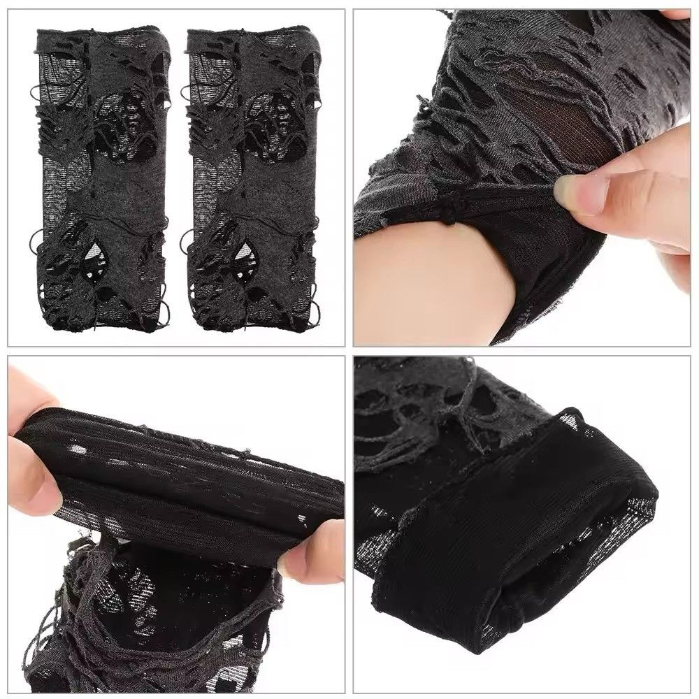 Other Simple Gothic Fingerless Gloves Unisex Tear Design Stretchy Size ONE SIZE - 5 Thumbnail