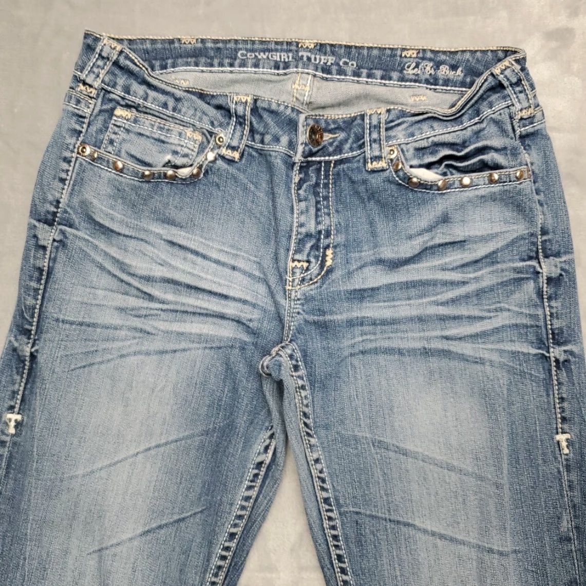 Vintage Cowgirl Tuff Jeans Women Bootcut 31x33 Denim Blue Western Cowboy Bucking Bronc Logo Embroidered Stretch Pants USA Mens Womens Size 24" / US 00 / IT 34 - 5 Thumbnail