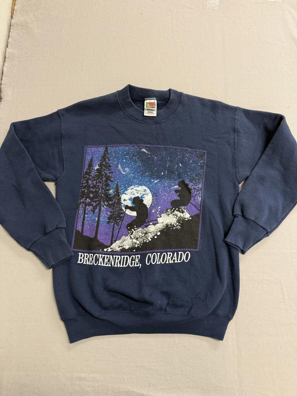 Fruit Of The Loom Vintage Breckenridge Coloardo Ski Crewneck Full Moon Skiing Size US S / EU 44-46 / 1 - 1 Thumbnail