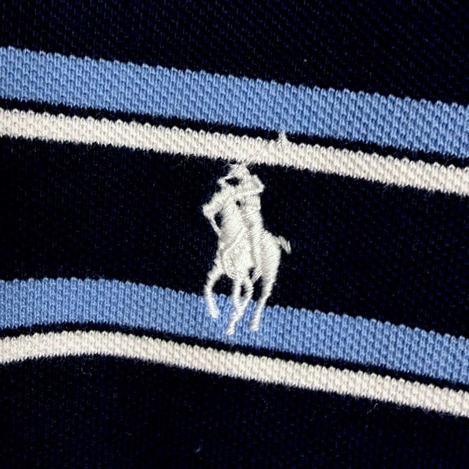 Polo Ralph Lauren Vtg Polo Ralph Lauren Blue White Striped Custom Fit Polo XL Size US XL / EU 56 / 4 - 6 Thumbnail