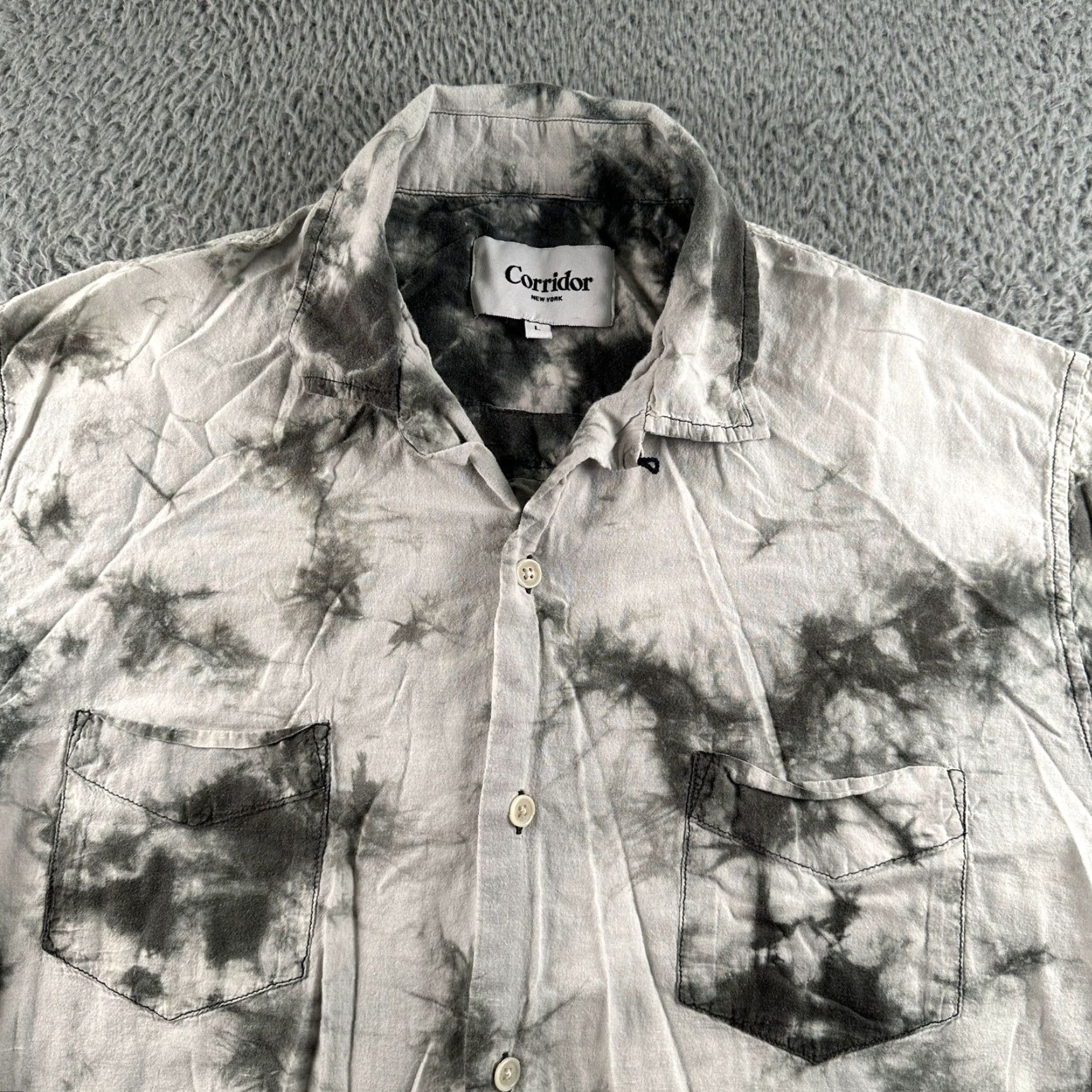 Corridor Corridor Shirt Mens L Button Tie Dye Gray Pocket Collar Size US L / EU 52-54 / 3 - 2 Thumbnail