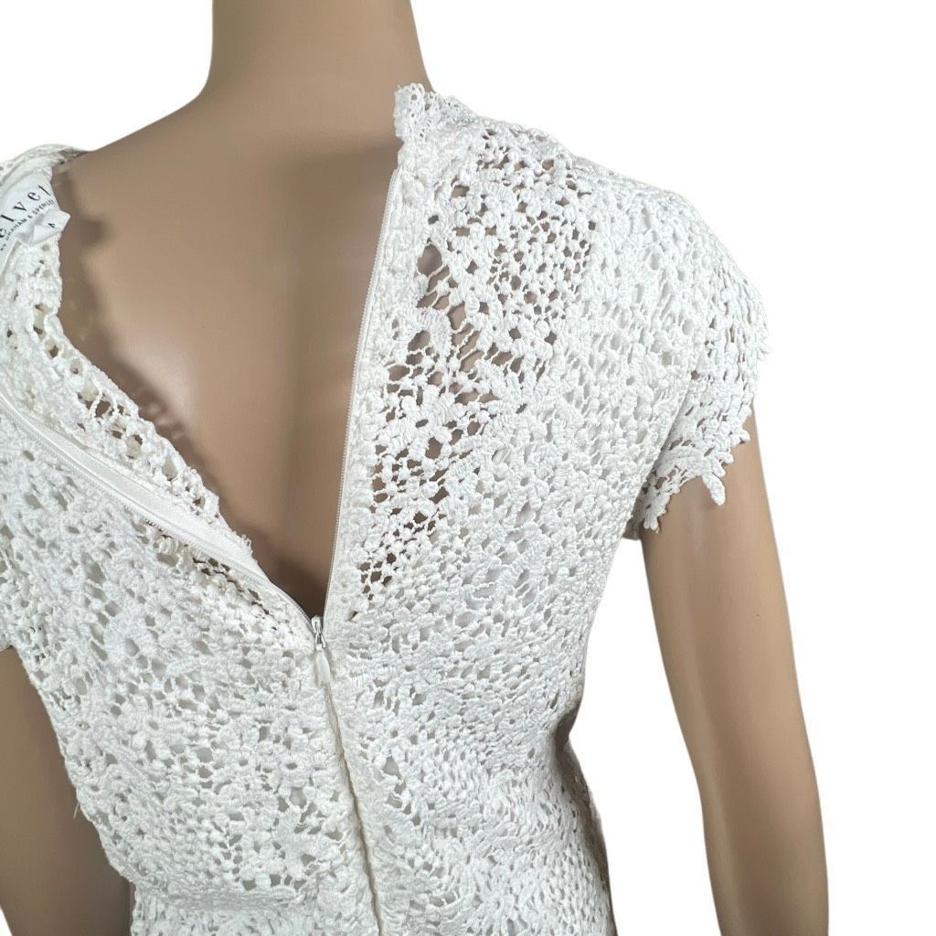 Velvet Velvet by Graham & Spencer White Crochet Lace Midi Dress Lined Size M (042) Size M / US 6-8 / IT 42-44 - 7 Thumbnail