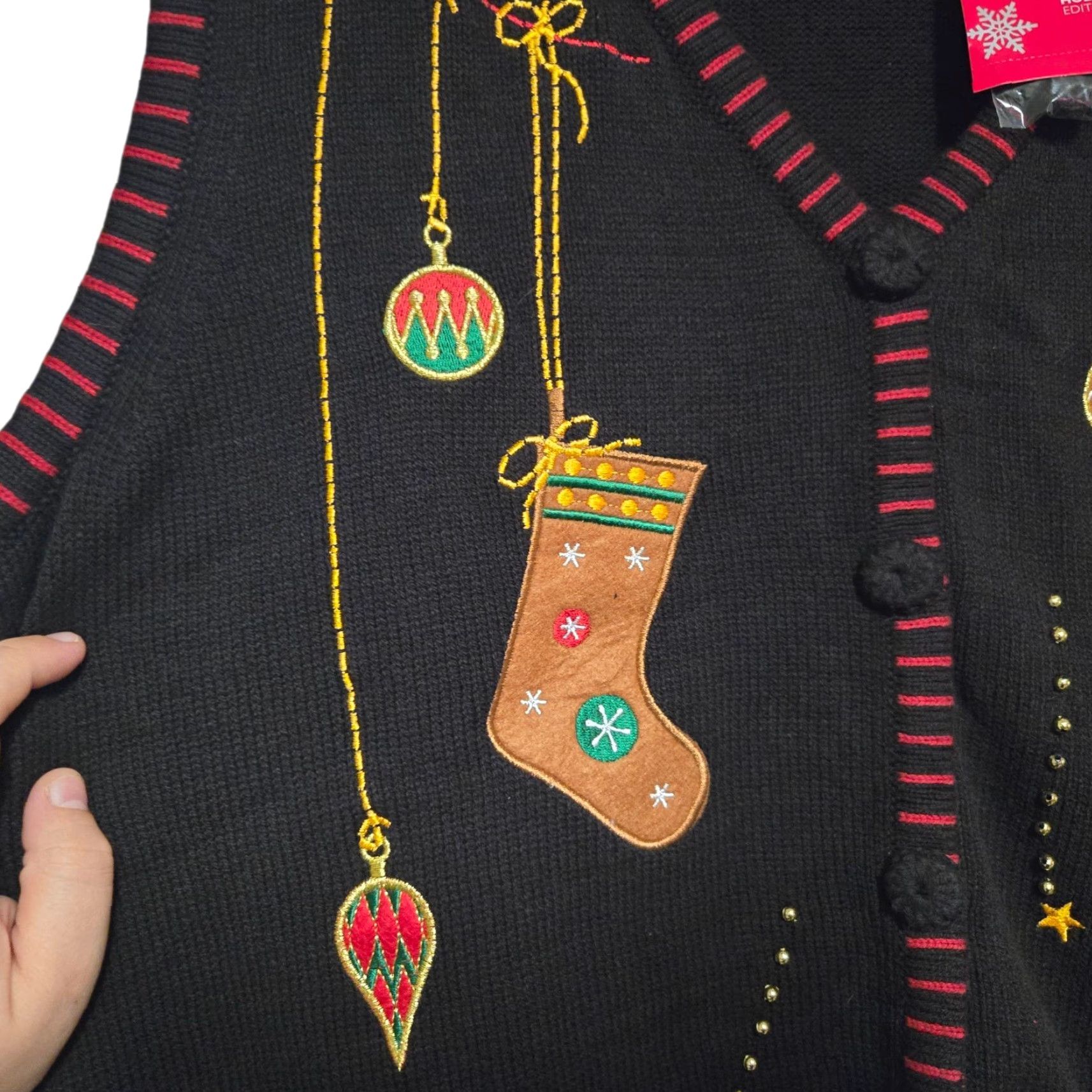 Vintage VINTAGE Holiday Editions Christmas Vest Women 2XL Black Embroidered NWT Cap Sleeve Knit Santa Claus Holiday Christmas Vintage Yes Size XXL / US 16-18 / IT 52-54 - 4 Thumbnail