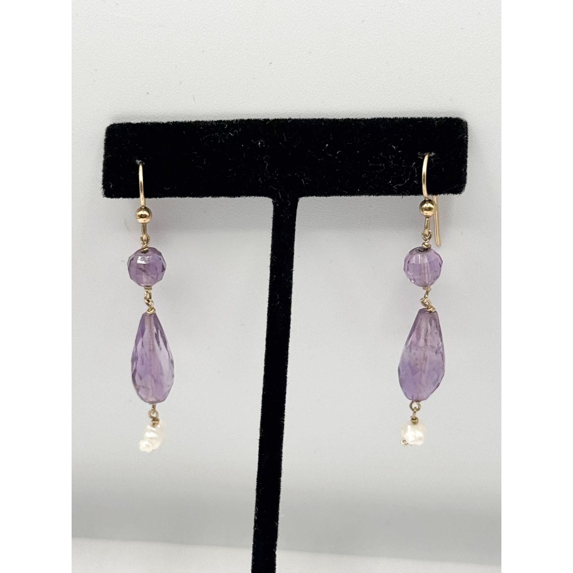 Vintage Purple Topaz Stone Freshwater Pearl Drop Dangle Earrings Size ONE SIZE - 3 Thumbnail