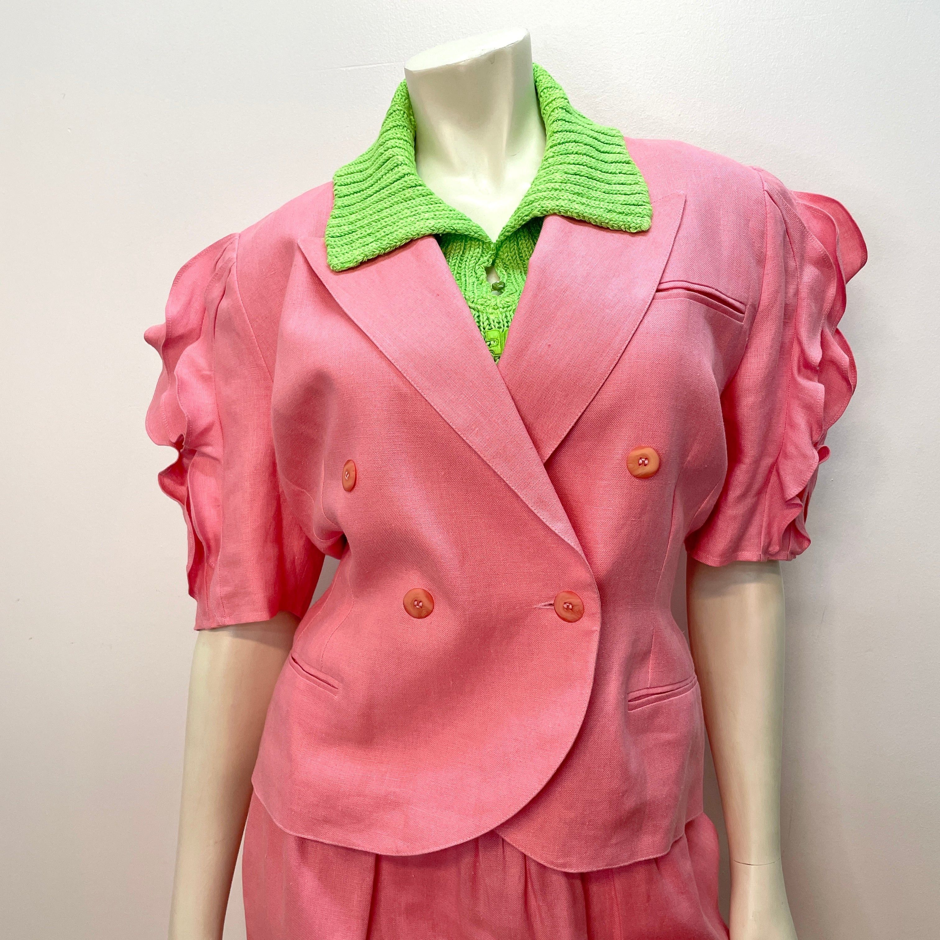 Other 80s Lolita Lempicka Vintage Designer Bubblegum Pink Linen Suit Made in France Size Small Size M / US 6-8 / IT 42-44 - 2 Thumbnail