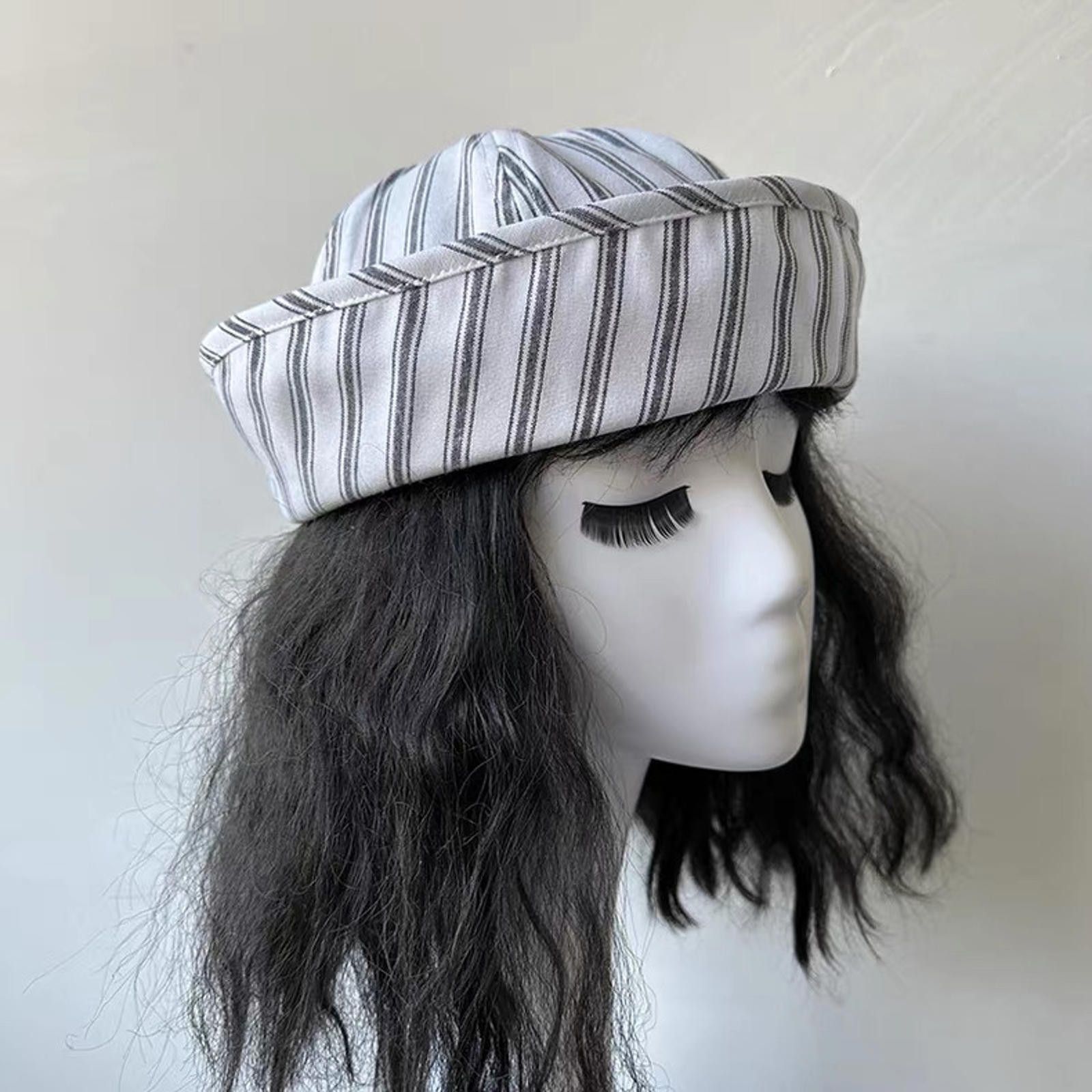 Japanese Brand Retro Grey White Beret Sailor Hat Y2K French Girl Aesthetic Size ONE SIZE - 6 Thumbnail