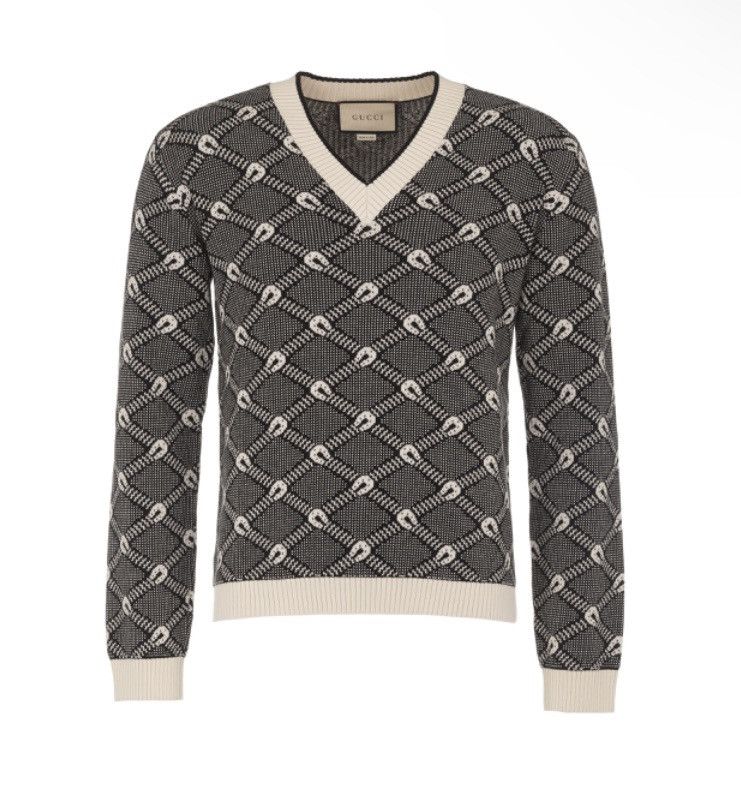 Image of Gucci Jacquard Printed Cotton & Cashmere Pullover Sweater, Men's (Size XS)