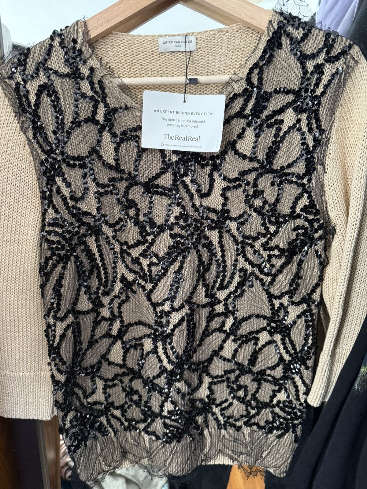 Dries Van Noten Dries Van Noten Cotton Swtr w Beads/Sequins/Lace Size S / US 4 / IT 40 - 1 Thumbnail