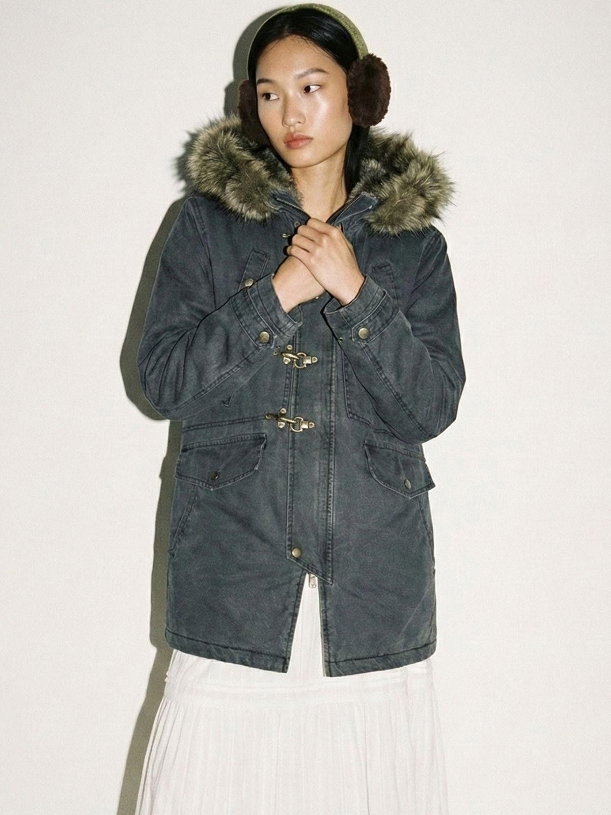Japanese Brand Dark Gray Faux Fur Hooded Parka Coat, Toggle Closure Size US M / EU 48-50 / 2 - 2 Thumbnail