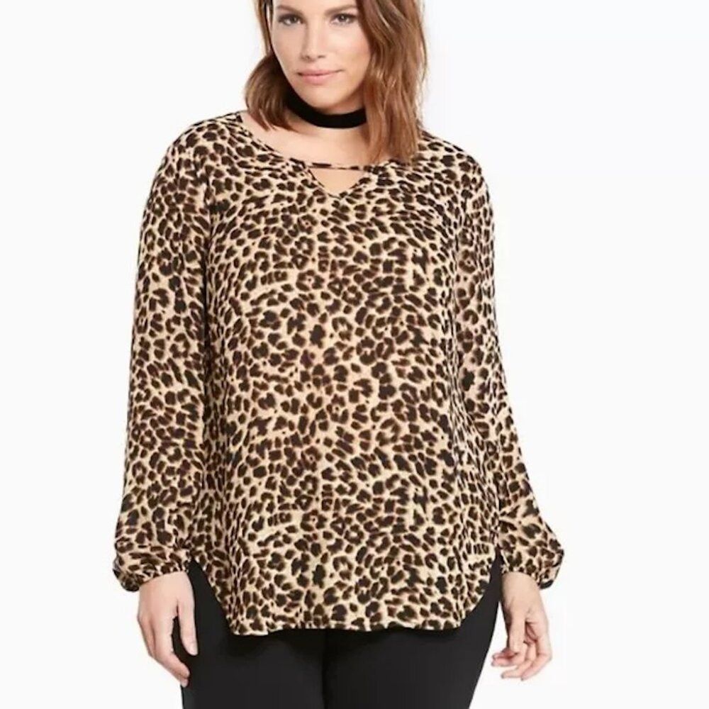 Torrid Torrid Animal Leopard Print Long Sleeve Keyhole Neck Blouse Size XXL / US 16-18 / IT 52-54 - 1 Thumbnail