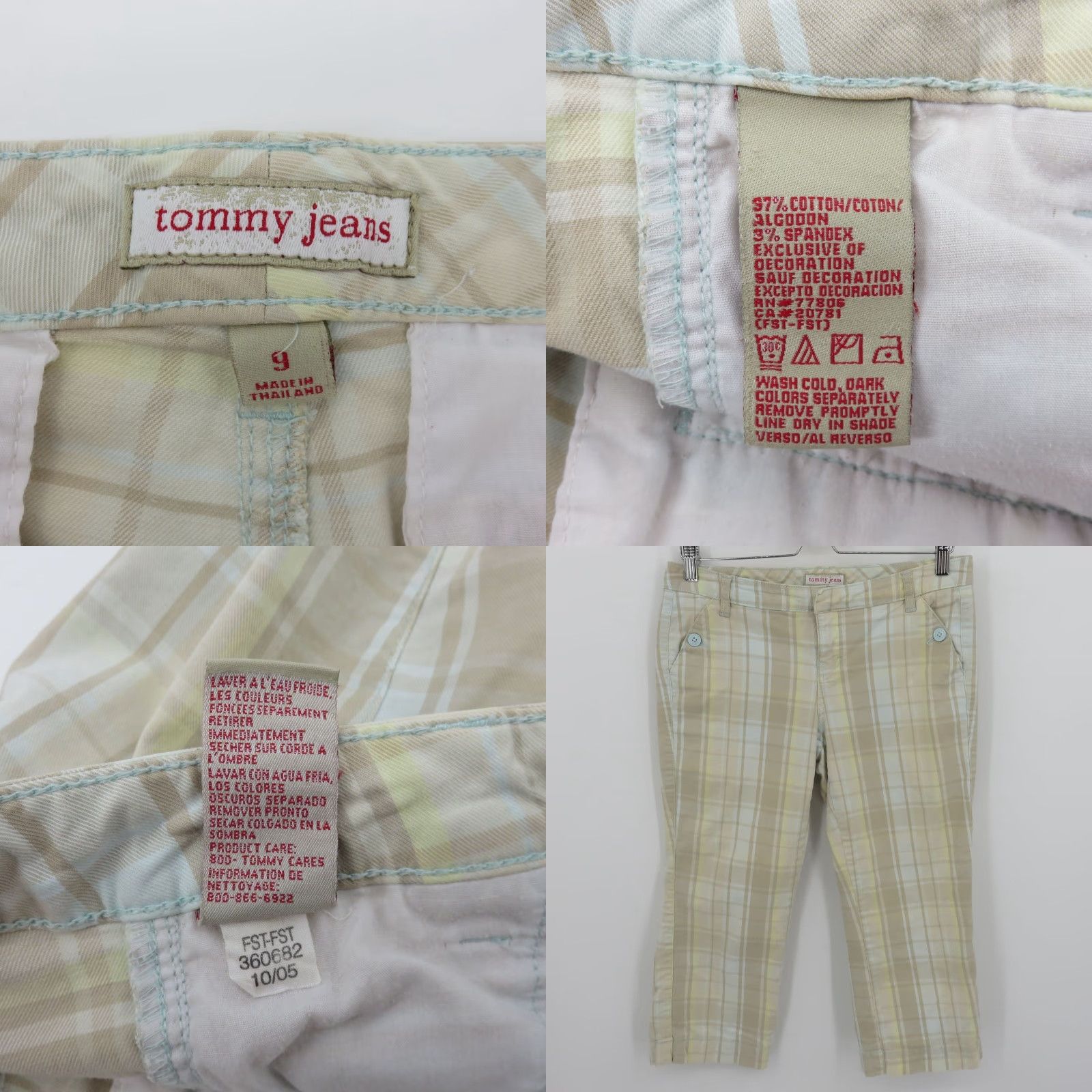 Vintage VINTAGE Tommy Jeans Capri Pants 9 Juniors Women Beige Yellow Blue Plaid Preppy 2005 Y2K Size 30" / US 8 / IT 44 - 8 Thumbnail