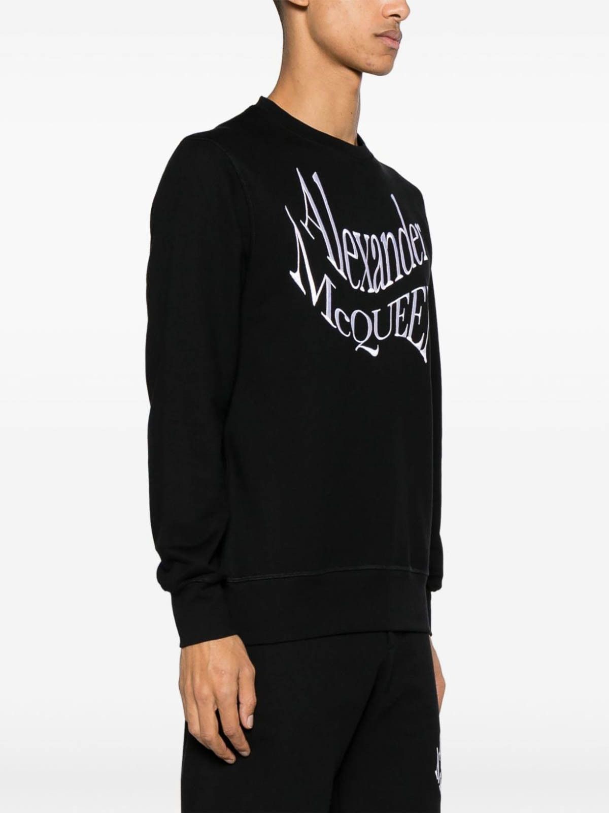 Alexander McQueen o1w1db10725 Warped Logo Sweatshirt in Black Size US M / EU 48-50 / 2 - 2 Thumbnail