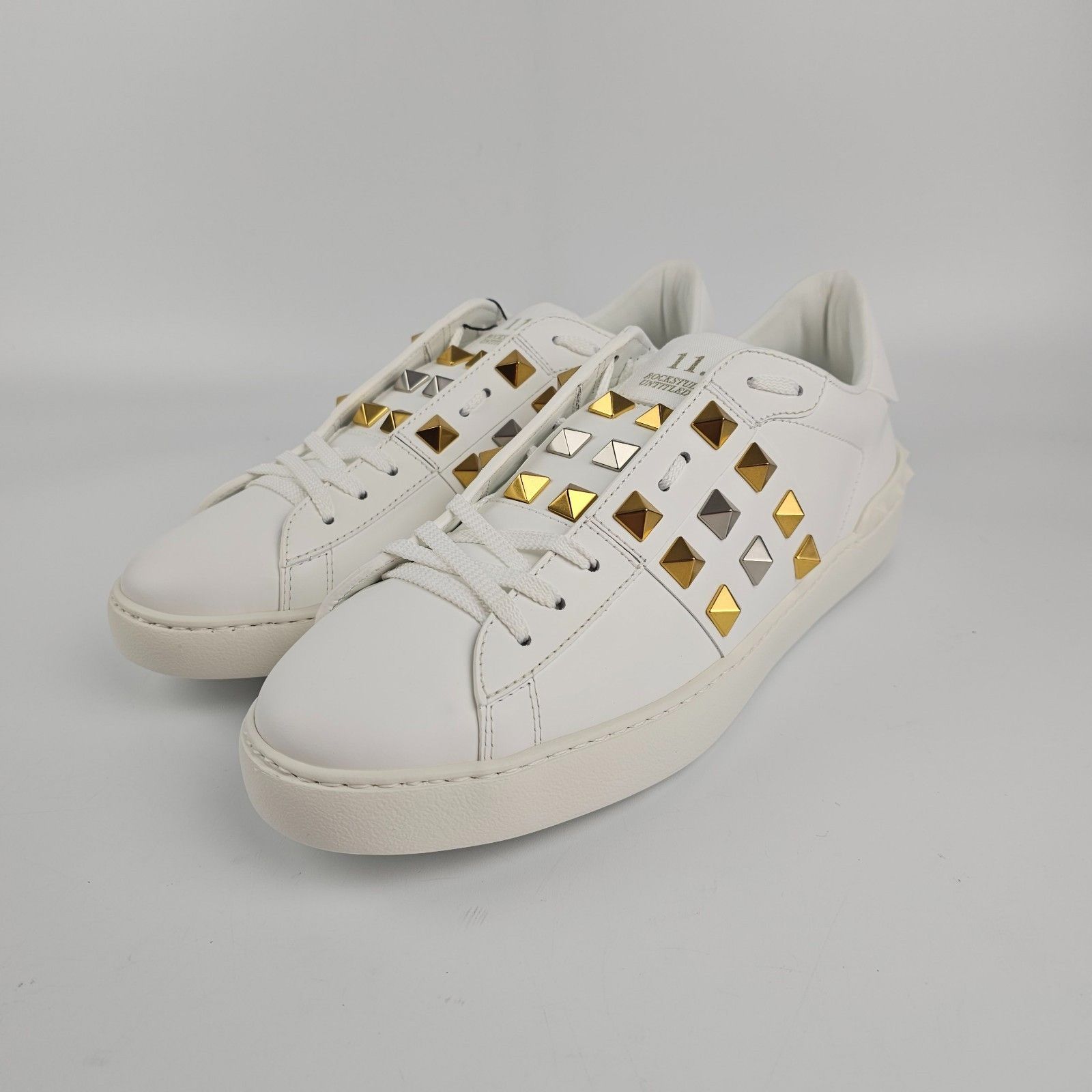 VALENTINO GARAVANI Rockstud Untitled White/Gold Sneakers New
