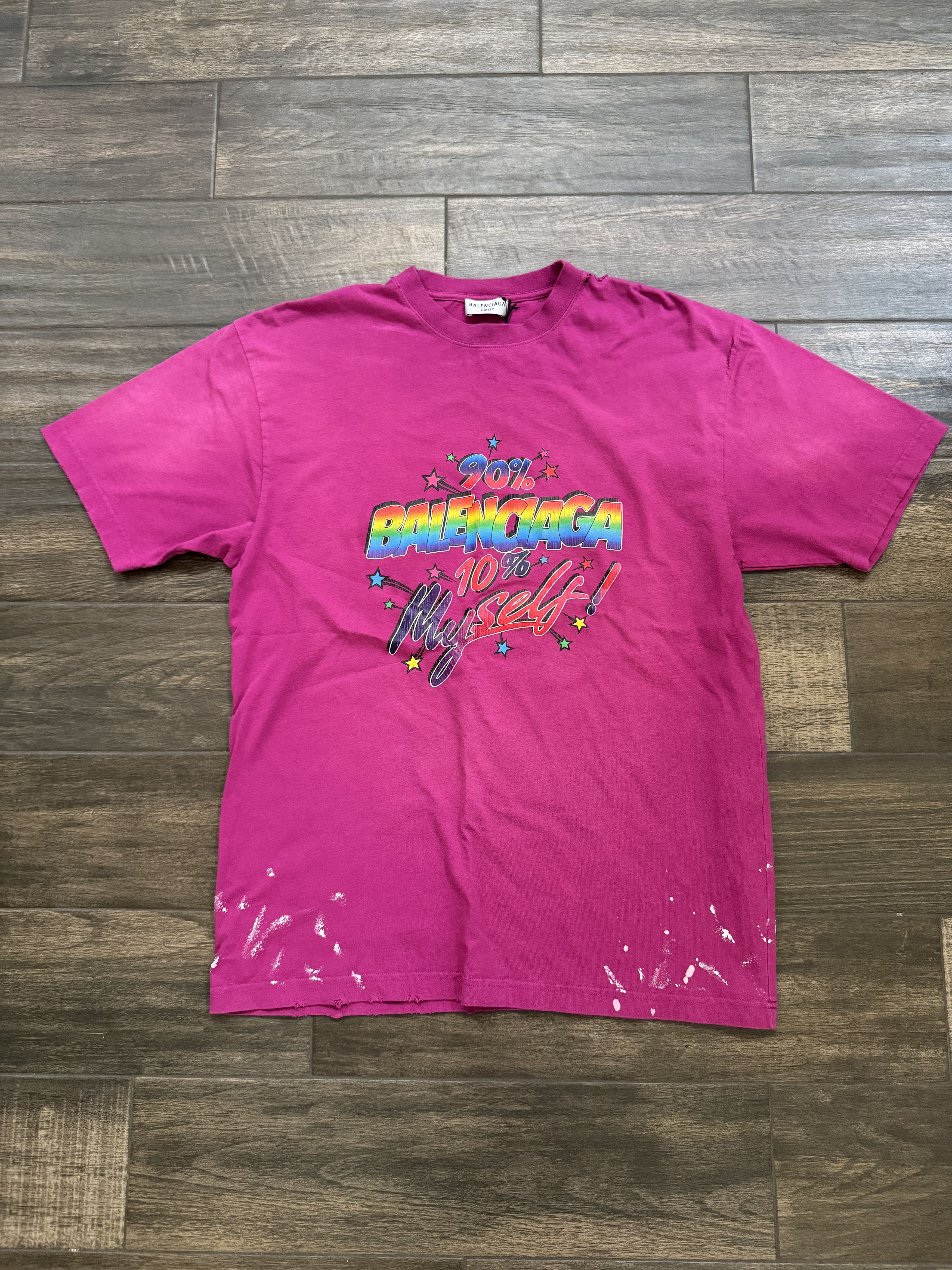 Balenciaga 90% Balenciaga 10% Me Distressed Vintage Style Tee Pink Size US XL / EU 56 / 4 - 1 Thumbnail