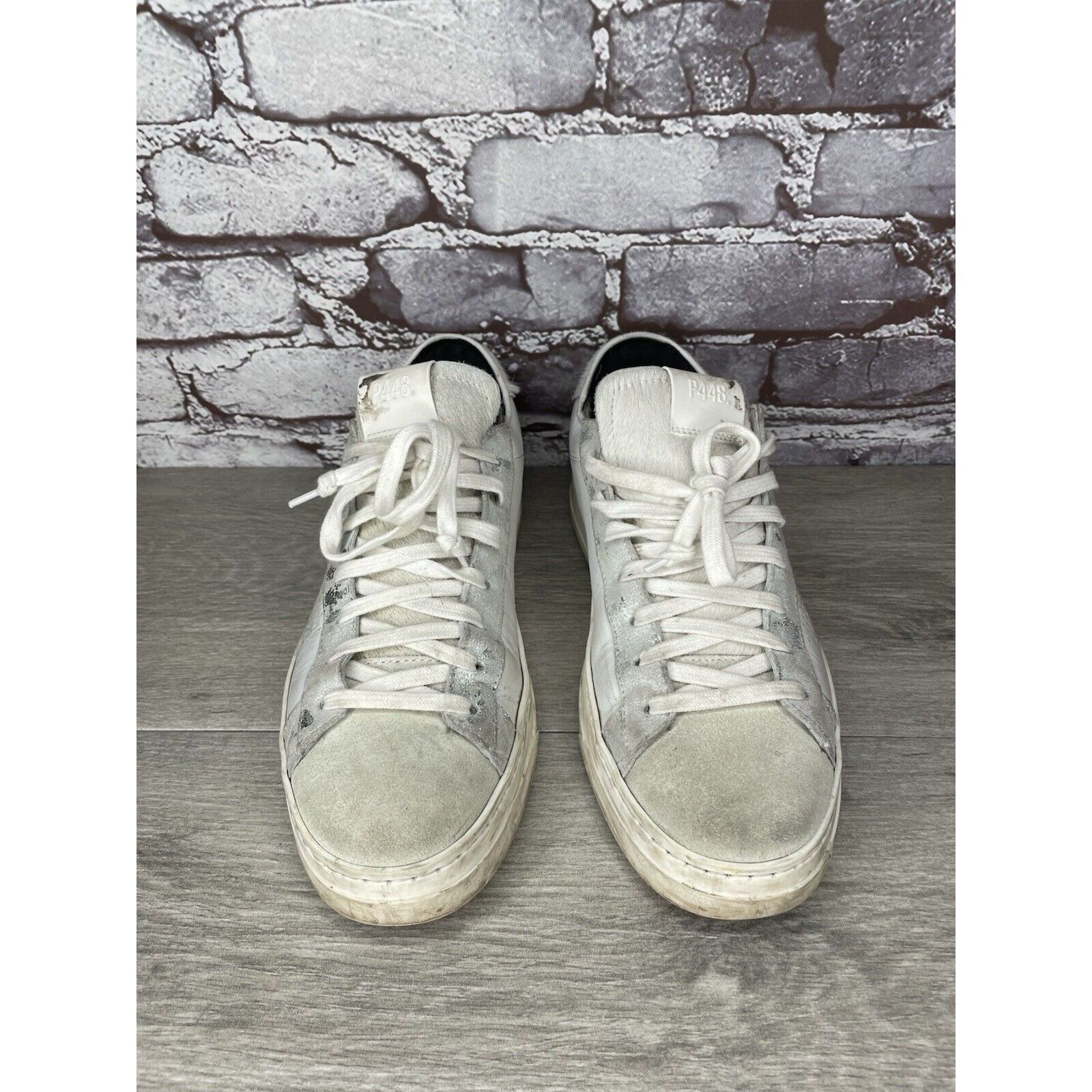 P448 P448 White Leather Gray Suede Silver Glitter Low Top Sneaker Size US 9.5 / IT 39.5 - 21 Thumbnail