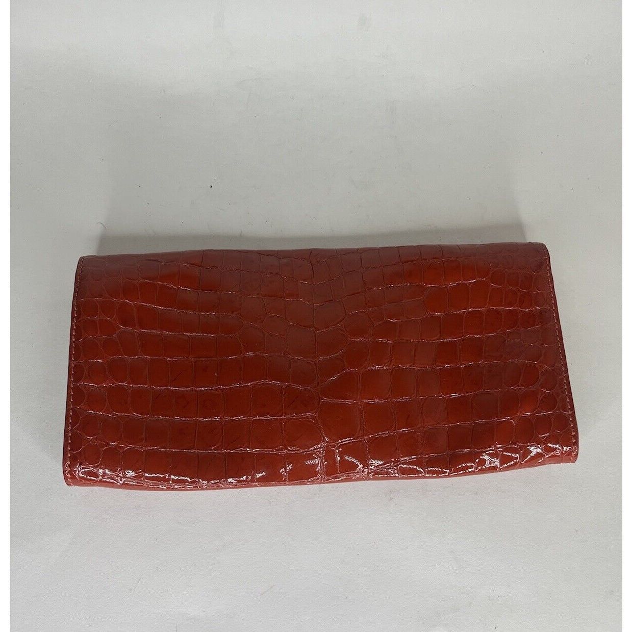 Cole Haan Cole Haan Pouch Wallet Red Orange Croc Patent Zip Mirror Org Size ONE SIZE - 2 Thumbnail
