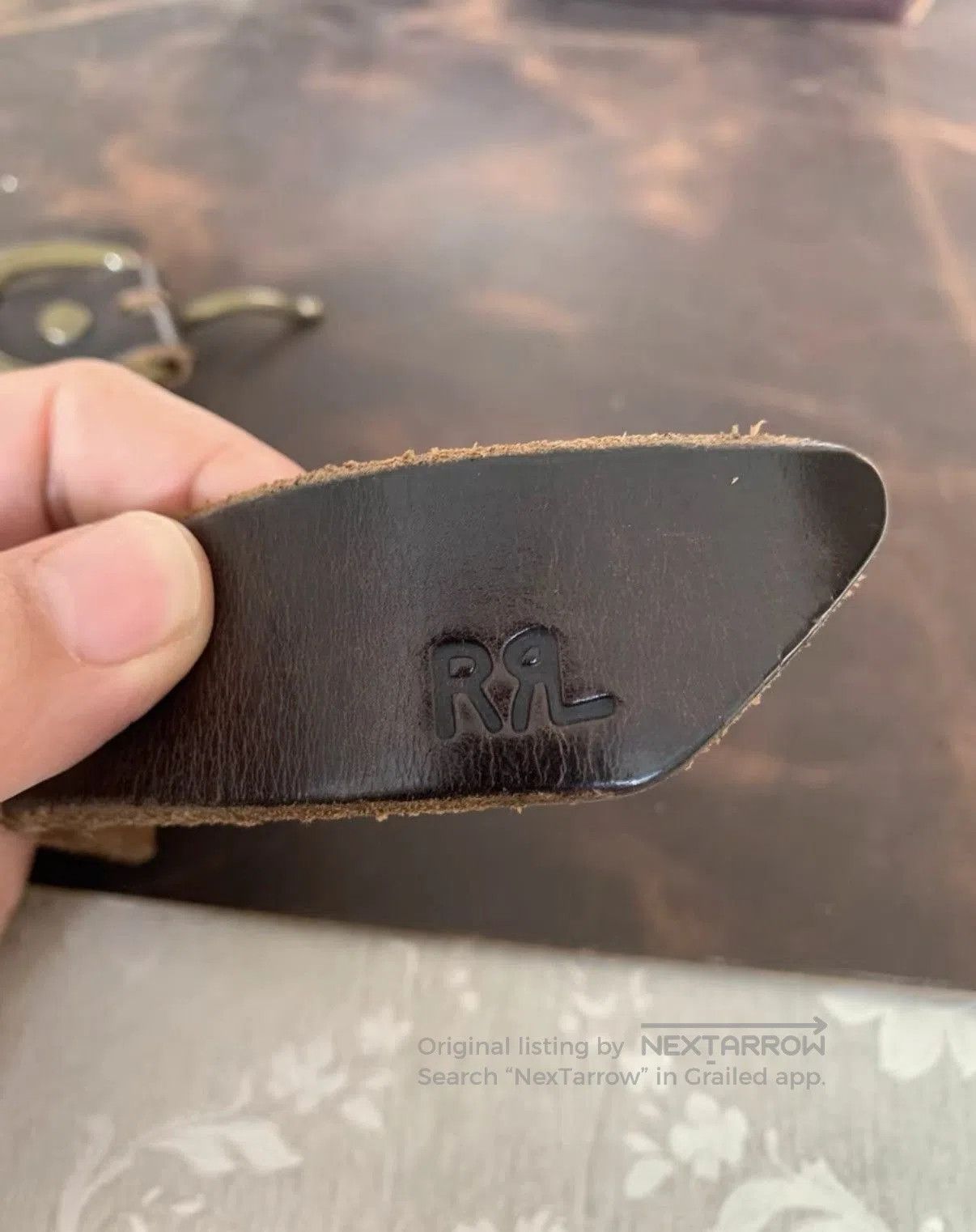 RRL Ralph Lauren Brown Leather Belt with Brass Buckle. Size ONE SIZE - 6 Thumbnail