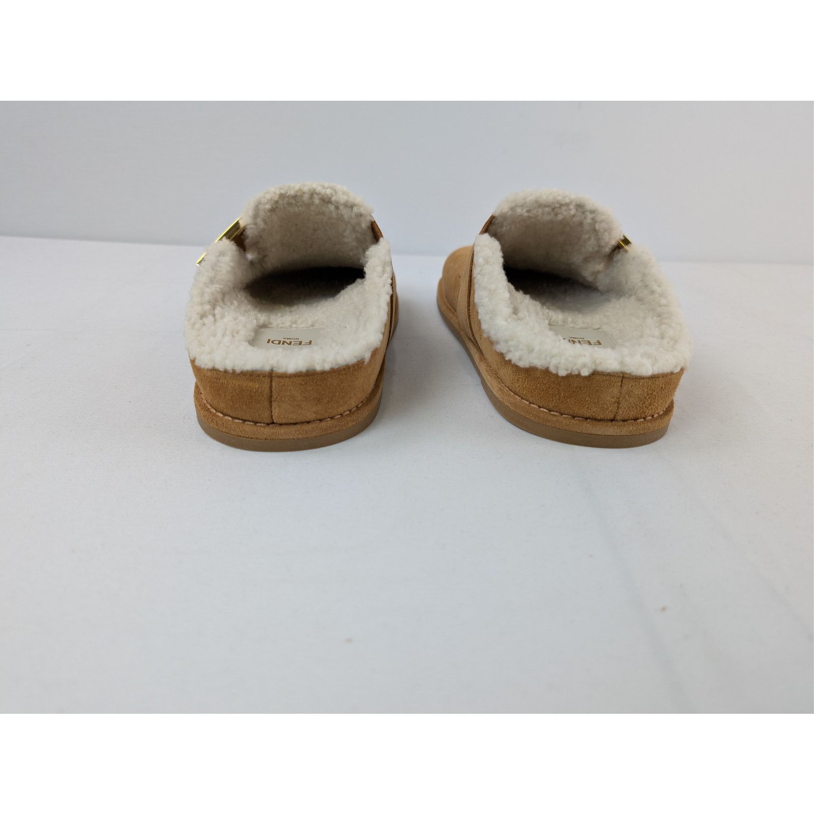 Fendi o1rshd1 Leather Feel Suede Shearling Slippers Caramel Brown Size US 8 / IT 38 - 12 Thumbnail