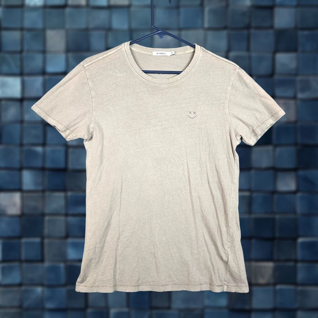 Vintage ACAPELLA Women’s Crew Neck Short Sleeve Tee Size S Beige, Regular Fit, Cotton Blend Shirt, Casual Distressed Vintage none, Men/Women? Size 28" / US 6 / IT 42 - 1 Thumbnail