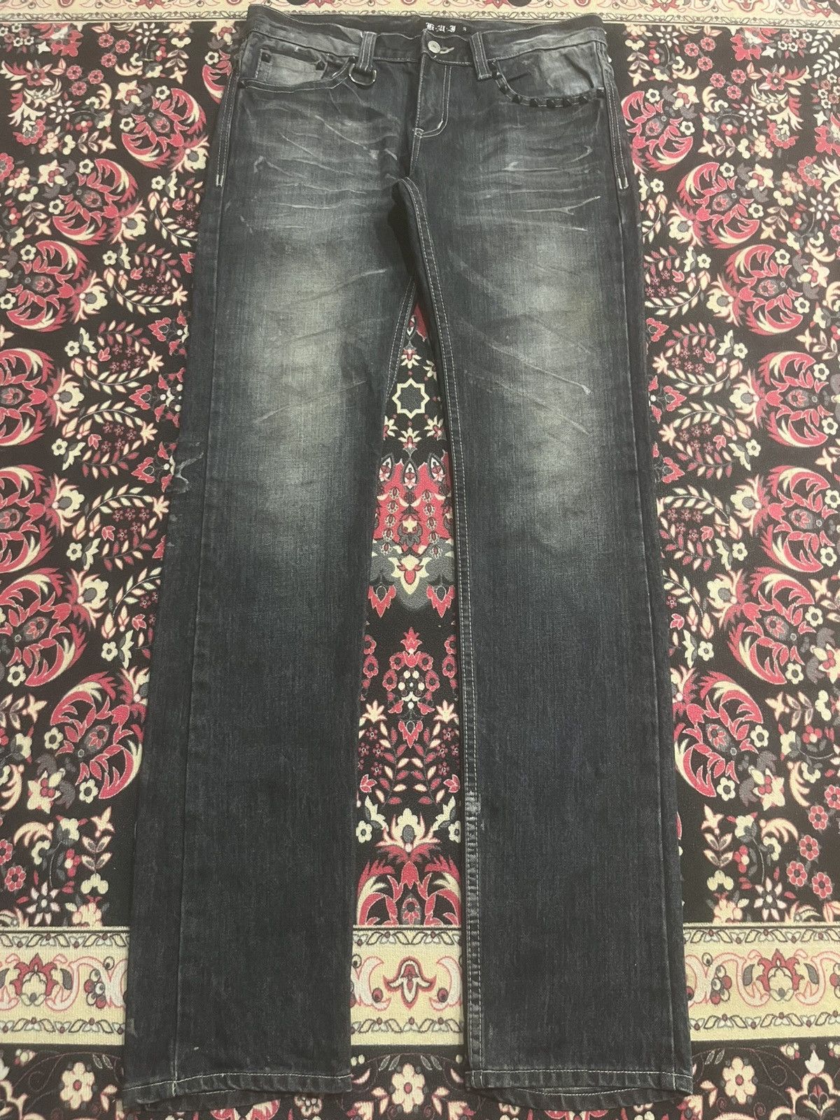 Le Grande Bleu (L.G.B.) Japan Kyohei Dark Washed Studded Pocket Slim Straight Jeans Size US 34 / EU 50 - 1 Thumbnail