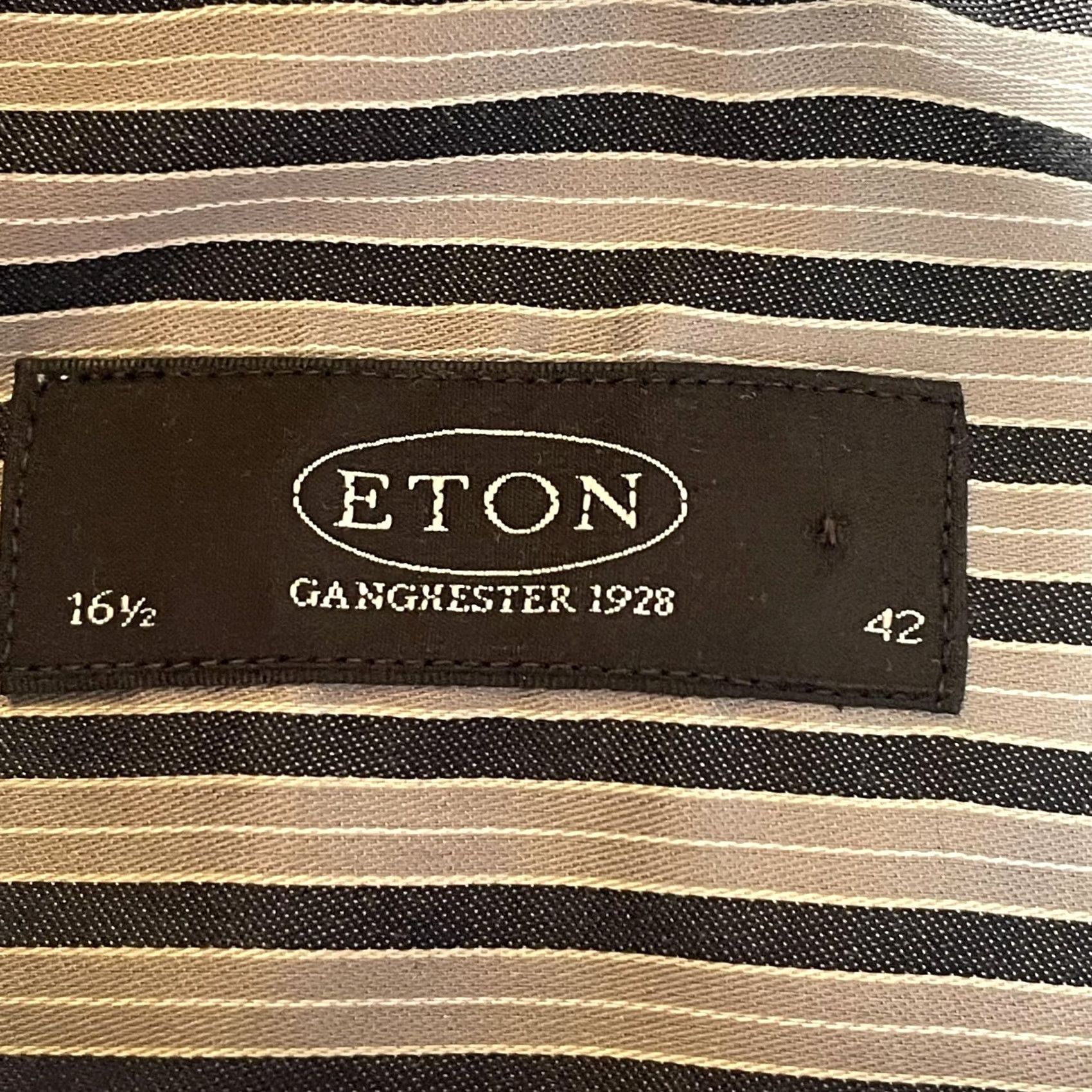 Eton VINTAGE? No. Eton Gray Black Stripe 100% Cotton Long Sleeve Dress Shirt Mens 16.5 42 Shirt Business Formal Mens Size 46R - 2 Thumbnail