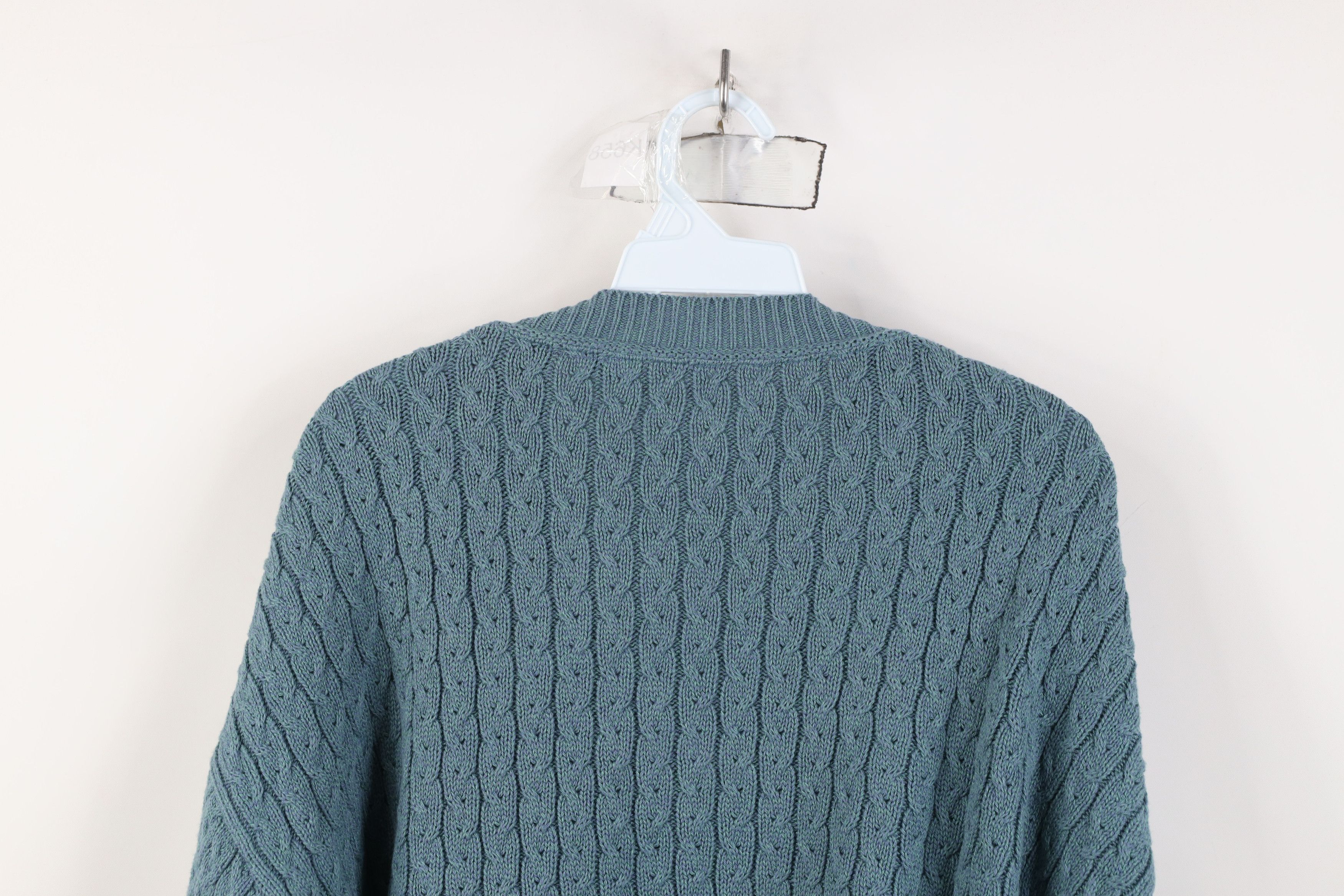 Vintage Vintage 90s Streetwear Cable Knit V-Neck Sweater Blue USA Size US XL / EU 56 / 4 - 10 Thumbnail