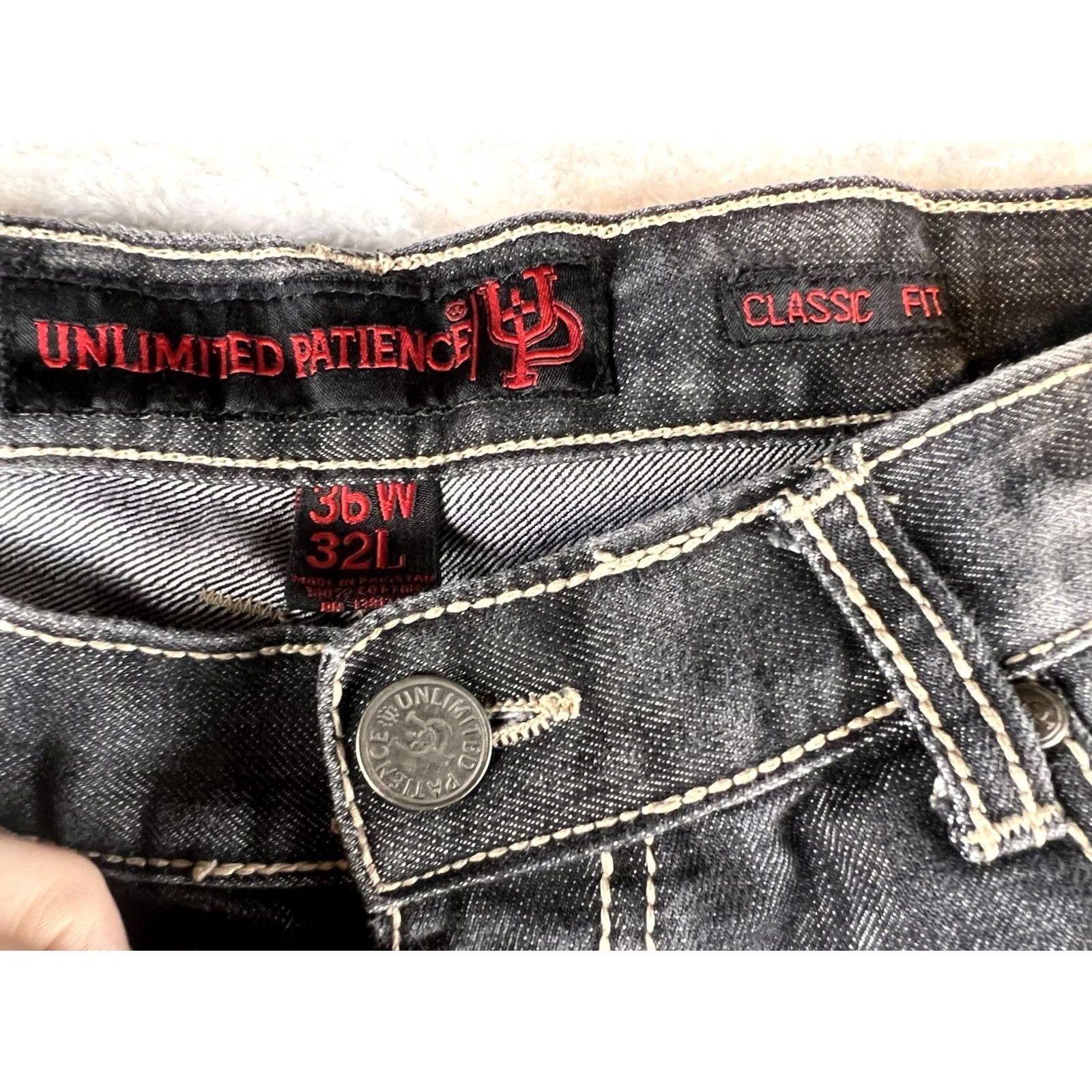 Denime Unlimited Patience Jeans Mens 36x32 Black Straight Jeans Regular 90s Bohemian City Retro USA Denim Size US 36 / EU 52 - 5 Thumbnail