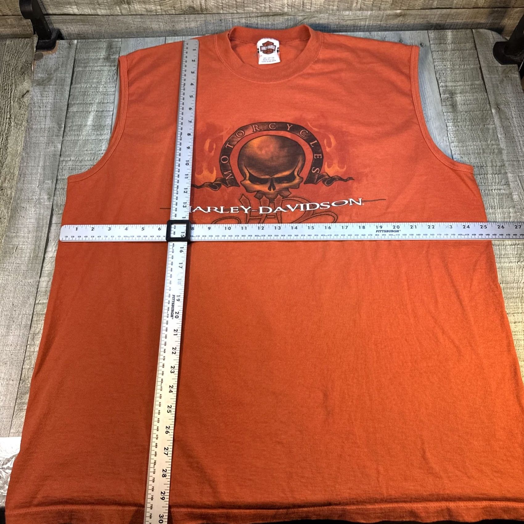 Harley Davidson VINTAGE Harley-Davidson Flame Skull Sleeveless Shirt 2XL Made in USA Orange Mens Shirt XS? Size US XXL / EU 58 / 5 - 3 Thumbnail