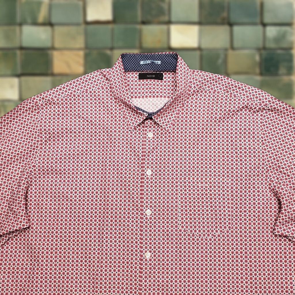 Pinko Nove 9 Shirt Mens M Pink Geometric Floral Button 100% Cotton Short Sleeve Shirt Buttons-Down Casual Mens Size US M / EU 48-50 / 2 - 1 Thumbnail