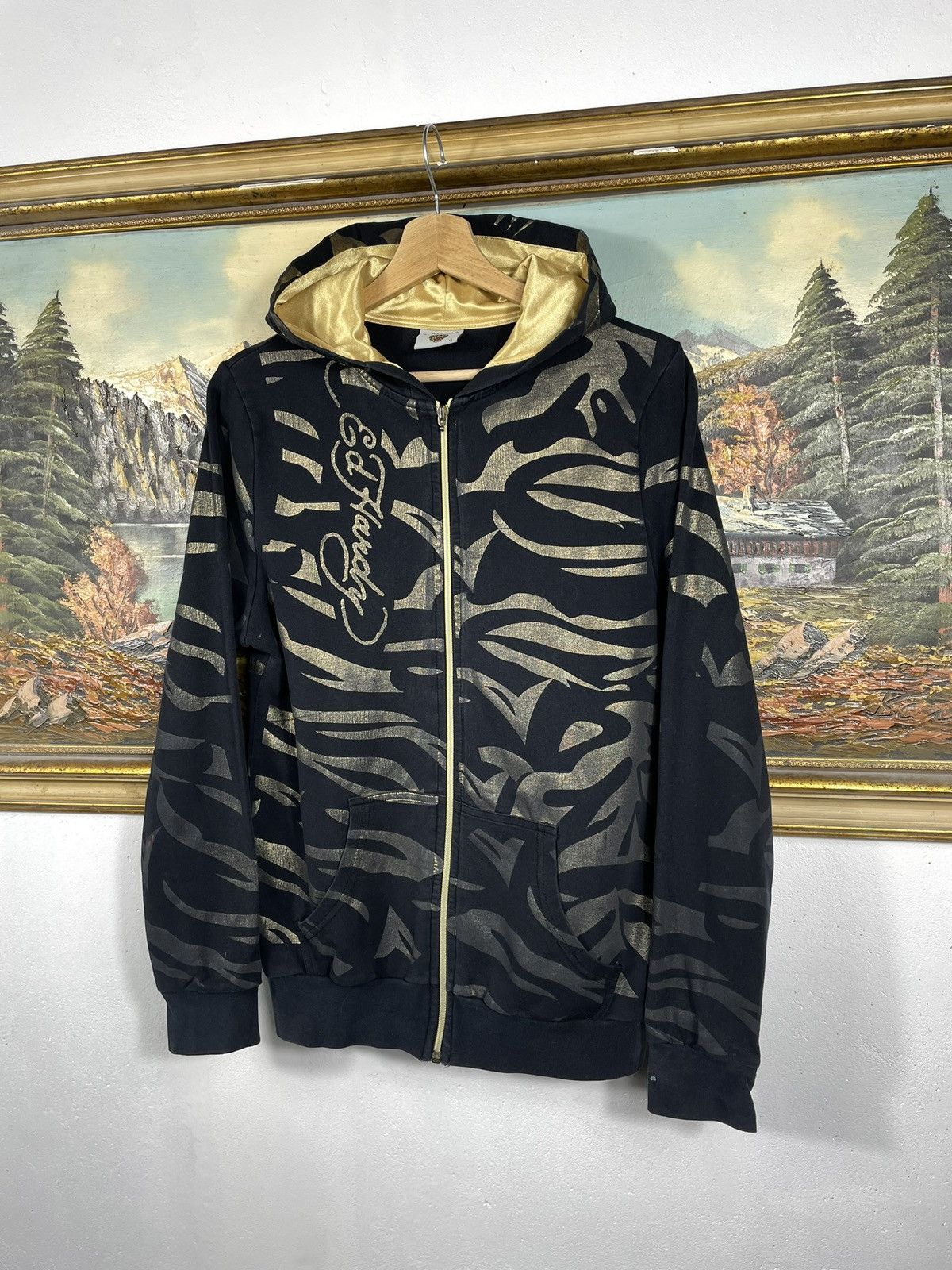 Christian Audigier × Ed Hardy × Vintage Ed Hardy Retro 00s Hoodie With Crystals Affliction Grunge Size XS / US 0-2 / IT 36-38 - 2 Thumbnail