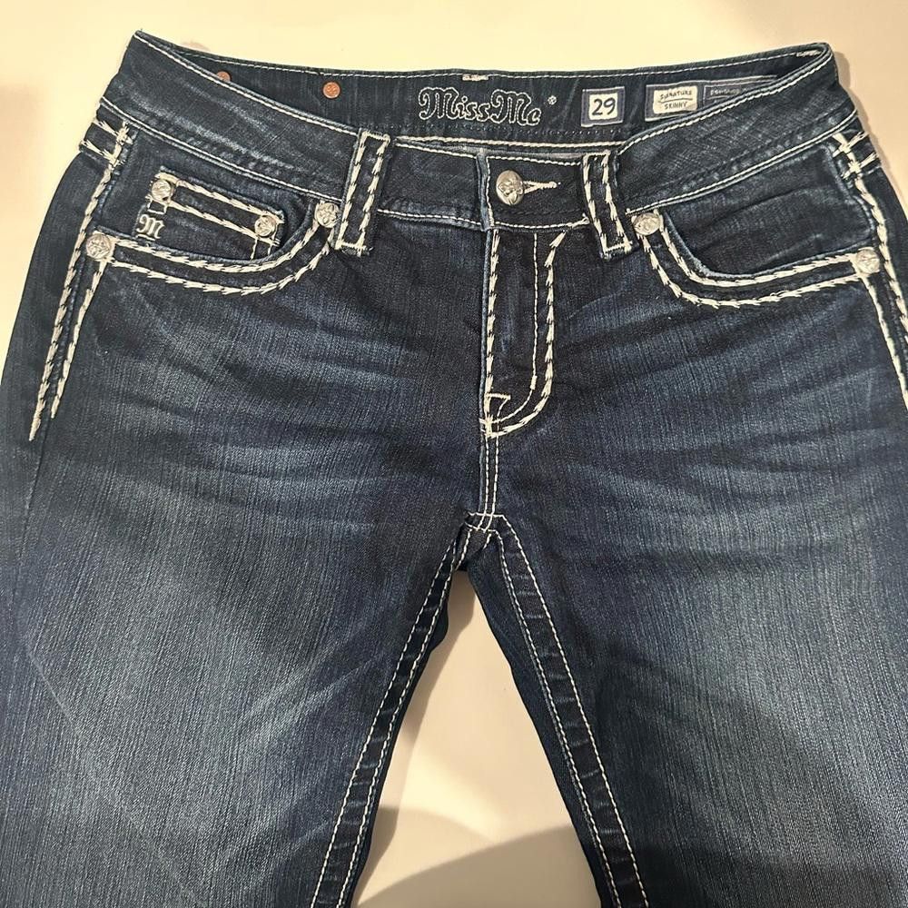 Designer Miss Me Denim Loose Saddle Stitch Border Skinny Jeans 29 Size 29" - 4 Thumbnail