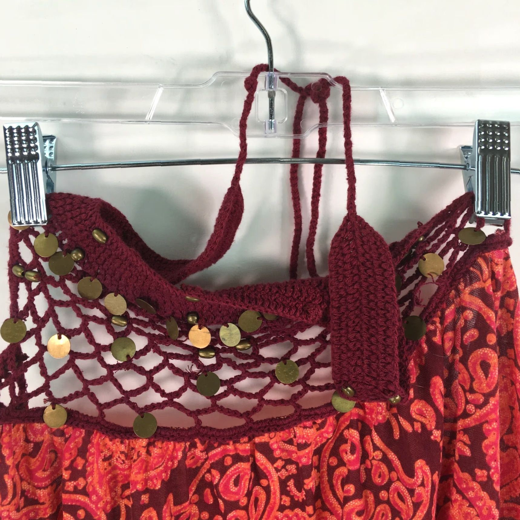 Decree Vintage Decree Women's Burgundy Paisley Print Crochet Halter Tank Top XL Size XL / US 12-14 / IT 48-50 - 4 Thumbnail