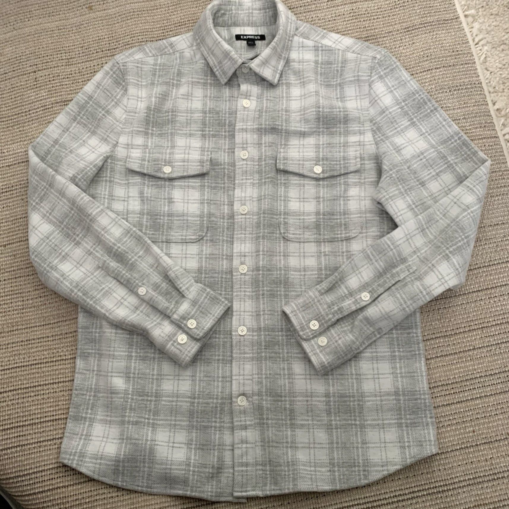 Express Express Flannel Shirt Mens Medium Gray Plaid Button Up Long Sleeve Heavy Blend Size US M / EU 48-50 / 2 - 7 Thumbnail
