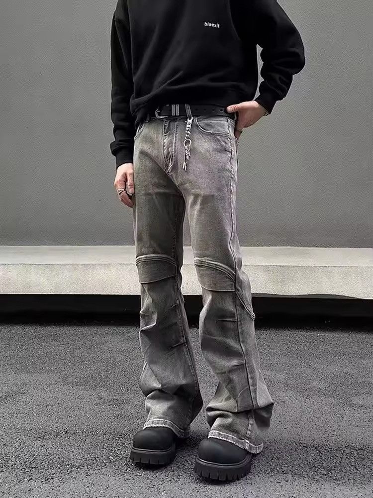 Japanese Brand × Vintage Ropa Y2K Streetwear Vintage Grey Pleated Flare Jeans Pants Size US 33 - 4 Thumbnail